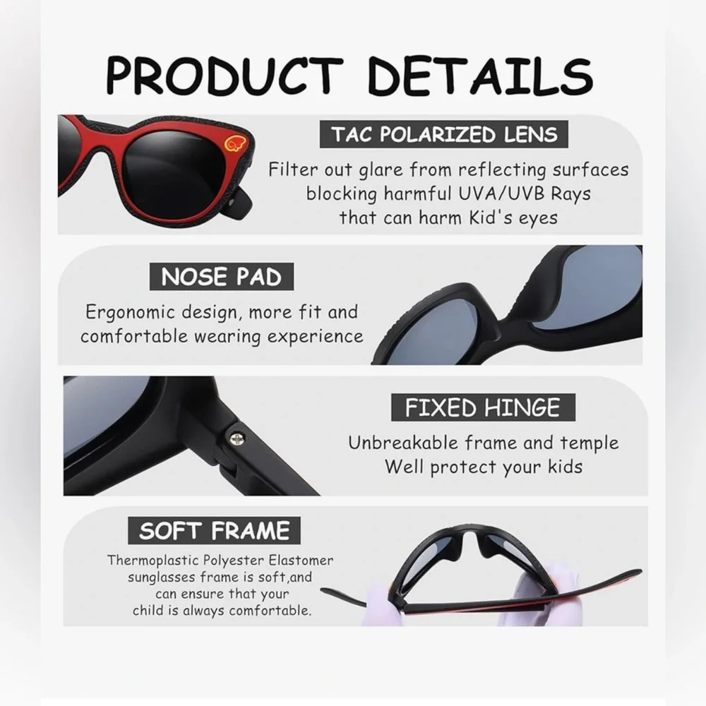 DUCO TPEE POLARIZED SUNGLASSES FOR KIDS RUBBER FLEXIBLE FRAME UV PROTECTION